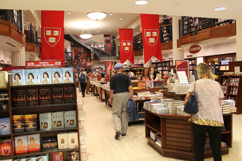 Customers going through a university book store